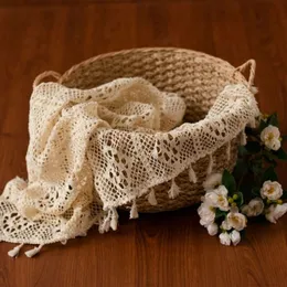 Filtar Swaddling Born Baby Pography Props Vintage Tassel Filt för Hollow Basket Filler Po Shooting Prydnadstillbehör 230220