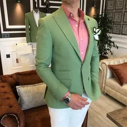 Mäns kostymer Blazers 2023 Summer Green Jacket For Men Slim Fit Costume Homme 2 Piece Casual Beach Wedding Suit Terno Masculino Custom Made Made