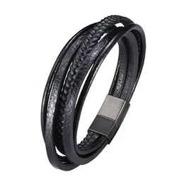 Bracelets de charme punk aço inoxidável multicamada Bulbanzes de pulseira de couro genuíno para homens joias preto colorido presente bb1002