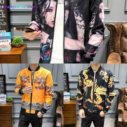 Men's Jackets Plus size M-5XL Vintage Jacket Men Floral Bomber Jacket Men Patchwork Lattice Long Sleeve Zipper Jackets Coat Men's Pilot Jacket 022023H