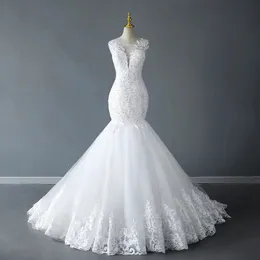 فساتين الزفاف حورية البحر الدانتيل Up urganza Chapel Train Lace Hotique Bridal Donts Cheap بالإضافة إلى حجم الشاطئ المزخرف باللباس الأوتار