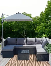 Camp Furniture Drop Outdoor Set Wicker Rattan Sofa mit Kissen Terrasse für Gartengarten Garten FurnitureCamp1078506 im Hinterhof