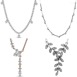 Correntes Sparkling Leaves Herbário Drop Drop Collier Bars Cara 925 Colar de prata esterlina para jóias de charme de contas de moda DIY