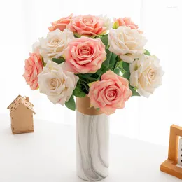 Fiori decorativi 3 pacchetto artificiale ramo lungo rosa arrangiamento arredamento decorazioni seta bouquet feste di casa botanica forniture di fiori falsi