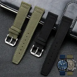 20 mm 115/75mm Calf Leather Canvas Watch Band Sprign Bar Pin Buckle Strap Fit For IWC Wirstwatch