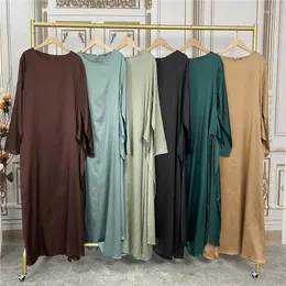 Roupas étnicas Moda muçulmana Conjunto de vestido de manga longa de cetim Jaqueta 2 peças 2 peças khimar abaya dubai modesto islâmico para mulheres