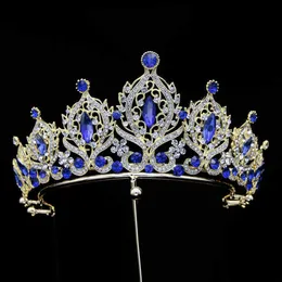 Tiaras Bridal Blue Crystal Tiaras Golden Metal Crown Decoration Coronas Wedding Jewelas Tiaras Z0220