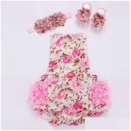 Rompers Floral Baby Lace Romper For Toddler Headband Shoe Setropa Bebe Boutique Infant Summer Clothesnewborn Girl Clothes Drop Deliv Dh9Rb