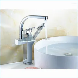 Rubinetti per lavabo da bagno Miscelatore per lavabo a scomparsa in ottone Rubinetti rotanti e freddi Rubinetto da cucina multifunzionale con pistola a spruzzo J15607