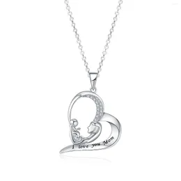 Correntes Boniskiss Love Heart Mom letras de colares pendentes 925 Colar de joalheria de prata esterlina Colar de joias Mãe Day Presente Elegante