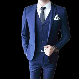 Men's Suits & Blazers 2023Suits British Style Single Button Suit 3-piece Set (coat Trousers Vest) Groom Wedding Dress Solid Color