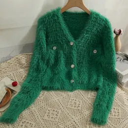v 넥 롱 슬리브 여성 재킷 단색 가디건 단일 가슴 디자인 감각 스웨터 여름 한국 세련