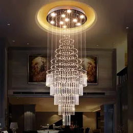 현대식 LED 계단 크리스탈 샹들리에 호텔 레스토랑 K9 크리스탈 램프 빌라 대형 거실 샹들리에 홈 조명