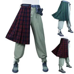 Men's Pants Mens Fashion Casual Scottish Style Plaid Contrast Role Playing Pleated Skirt Sport Streetwear Men Pant