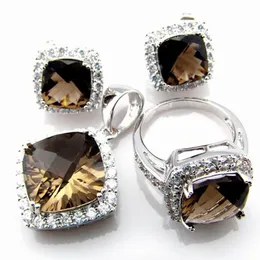 mystic rainbow jewelry set wedding ring pendant and earrings natural topaz women jewelry set