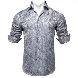 Camicie casual da uomo Camicia elegante da uomo Manica lunga Grigio Paisley Seta Uomo Business Slim Fit Abbigliamento di marca Morbido e confortevole DiBanGu