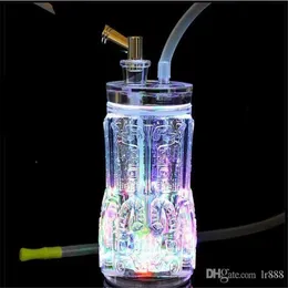 The new acrylic square with lamp glass water bottle Wholesale Glass bongs Oil Burner Glass Water Pipes Oil Rigs Smoking Free