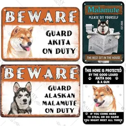 Placas de metal Acessórios para decoração em casa Alaskan Malamute Filme Poster vintage Decoração Retro Tin Sign Tin Pet Dog Akita Posters de parede 20x30cm woo