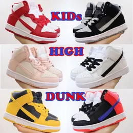 Dunks High Top Kids Shoes Dunky Girls Boys Sports Sports Baby Designer Designer Trainers Ronating Basketball Shoe Retro Black Kid Youth младенцы-младенцы спортивные 24-35