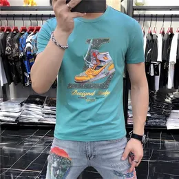 summer new men's T-shirts Tees black white color fashion slim fit printing hot drill short-sleeved short-sleeved fix rhinestone designs pluz size tshirts 4XL 5XL