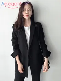 Kadınlar Suits Blazers Aelegantmis Zarif Uzun Kollu İnce Blazer Ceket Kadınlar Sıradan Siyah Dış Giyim Bahar Sonbahar Ofis Lady Suit Blazers Cep Kat 230220