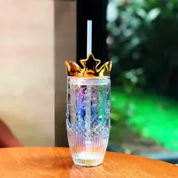 2021 Starbucks Straw Mug Valentine's Day Dazzle Crown Crown Glass شفافة راحة حورية البحر Coffee Ice Cup 18oz265n
