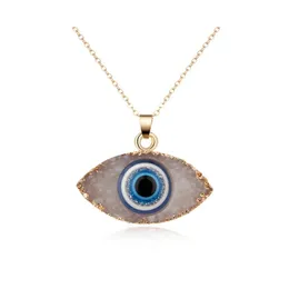 Pendant Necklaces Simple Evil Eye Druzy Drusy Necklace Women Resin Handmade Clavicel Chains For Female Christmas Imitation Natural S Dh1F9