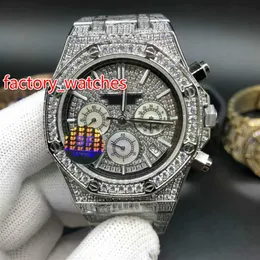 Diamantes completos de quartzo brilhante relógio de 41mm de aço de aço de aço prateado de 41 mm CRONOGRATO VK CRONOGRATO Full Iced Shipp268E