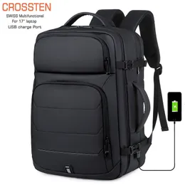 ウエストバッグCrossten 40L大容量拡張可能バックパックUSB充電17インチラップトップ防水多機能ビジネス旅行バッグ230220