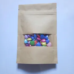 Mücevher torbaları 10cmx15cm stand-up zip kilidi kahverengi kraft kağıt torba boşluklu fındık yemek mat pencereli ve hediye paketleme ziplock torbaları