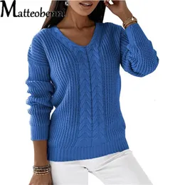 Swetry damskie Moda V Neck Knitting Twist Sweter Jednokolorowy długi rękaw Sweter na co dzień Jumper Winter Warm Slim Fit Topy Kobieta 22 230217