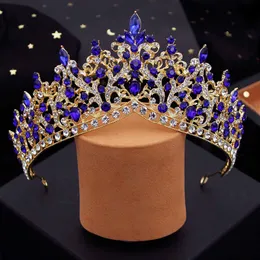 Tiaras barock blå kristall bröllop krona prinsessan drottning tiaras brud hår smycken prom diadem för kvinnor brud huvudbonad tillbehör z0220