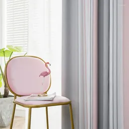 Kurtyna nordycka szaro-różowa kolizja pasiaste zasłony cieniujące żakardowe do mieszkalnej sypialni w jadalni.