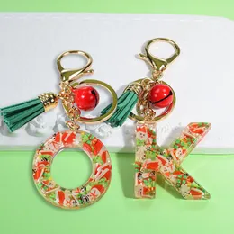 Keychains 패션 편지 Keychain Tassel Christmas Bells 화려한 26 영어 초기 수지 핸드백 키링 액세서리