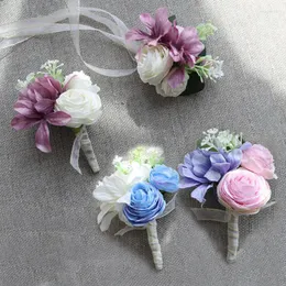 Charm armband flickor brudtärna handledsblommor brudgummen rose corsage för bröllop prom party boutonniere satin armband tyg hand