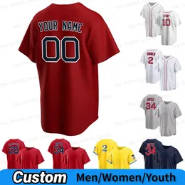 Custom David Ortiz 34 Justin Turner 2 Jersey Story Hernandez Bogaerts Yastrzemski Martinez Rafael Devers Martine Yellow Red Stitched Jerseys Men Women Youth