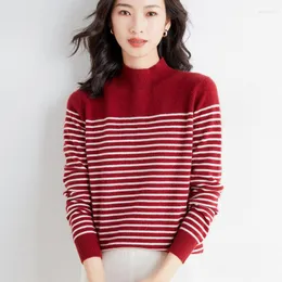 Women's Sweaters Half High Collar Wool Sweater Women's Autumn And Winter 2023 Color Matching Striped Loose Pullover Fashion