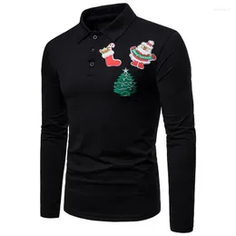 Men's Polos Adisputent 2023 Shirt Christmas Tree Old Men Socks Print Slim Fit Tops Male Spring Autumn Long Sleeve