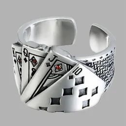 12Pcs Playing Card Chunky Cubic Zirconia Engraved Adjustable Ring For Men Vintage Wholesale Jewelry