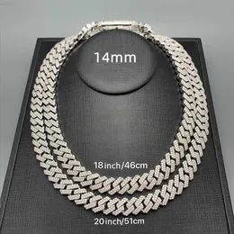 Super 14 mm 18mm 20mm 2 rader VVS Diamond Sterling Sier Handinställning Moissanite Cuban Link Chain Halsband med låda med låda