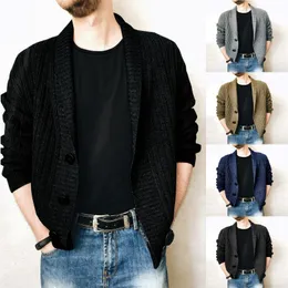 Herrtröjor Dark Knit Color Lapel Sweater Cardigan Coat Single-Breasted Solid Black Hoodie Men stora hoodmen's