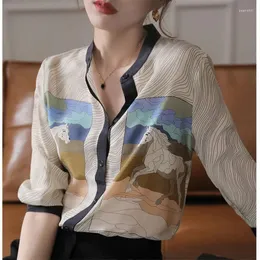 Camisetas de mujeres estilo diseñador de moda de moda media manga caballero estampado estampado elegante blusa de seno
