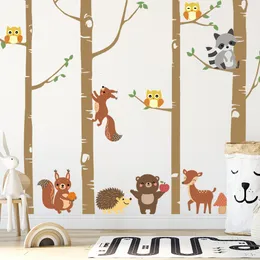 Väggdekor Woodland Nursery Decal Birch Trees Forest Animals Deer Raccoon Owl Vinyl Stickers Neutral Boy Girl Baby Room 230220