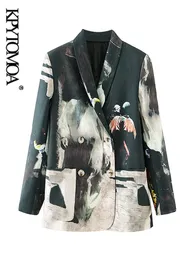 Abiti da donna Blazer KPYTOMOA Moda donna Tie dye Stampa Patchwork Blazer Cappotto Vintage Tasche a maniche lunghe Capispalla femminile Chic Veste Femme 230220