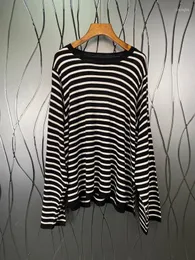 Women's T Shirts 2023 Women Fashion Long-sleeved Casual Wide-sleeved Trendy Black And White Striped Simple Knitted Top 0212