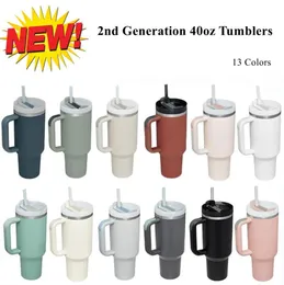 New 40oz H2.0 Stainless Steel Tumblers Cups With Silicone Handle Lid Straw 2nd Generation Big Capacity Travel Car Mugs Outdoor Vacuum Insulated Water Bottles GJ0322