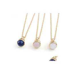 Pendanthalsband Bell Rose Pink Quartz White Crystal Lapis Lazi Natural Stone Necklace Chain for Women Girl Brand Jewelry Drop Deli DH9P6