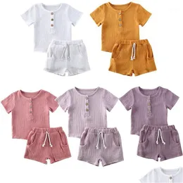 Kläder set baby sommar småbarn barn pojkar bomull linne casual kläder tshirt toppar kort hylsa outfit 2 st set1 droppleverans mater dhweg