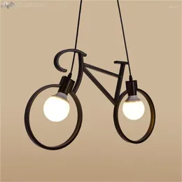 Lampade a sospensione Moderna Retro Nordic Bicicletta Lampadario in ferro Illuminazione per caffè LED Loft Bar Lampada da soffitto Camera da letto Droplight Negozio Decorazioni per la casa Bambini