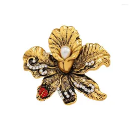 Broschen Morkopela Vintage Simulierte Perlen Für Frauen Retro Gold Farbe Blume Schal Pins Antike Strass Brosche Pin Schmuck